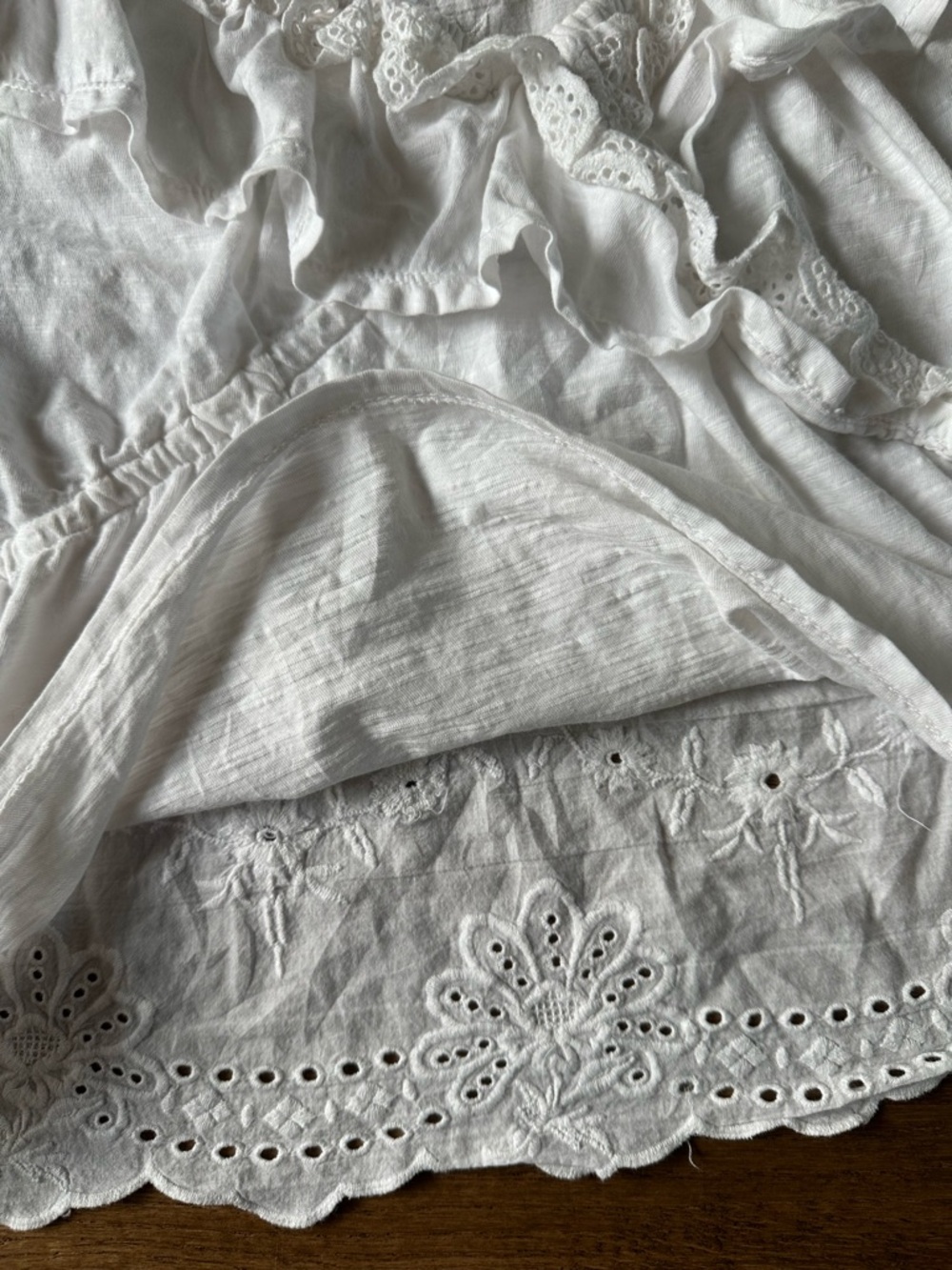 Anthropologie White Eyelet Ruffle V-Neck Top - Picture 7 of 10